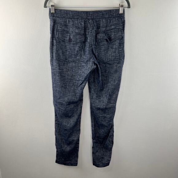THEORY Northsound Tierra Wash Linen Blend Pants Blue Cropped Pockets Size 6 - Picture 6 of 9